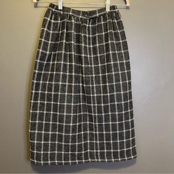 Vintage wool blend window pane pencil skirt gray white 6P - Picture 4 of 11